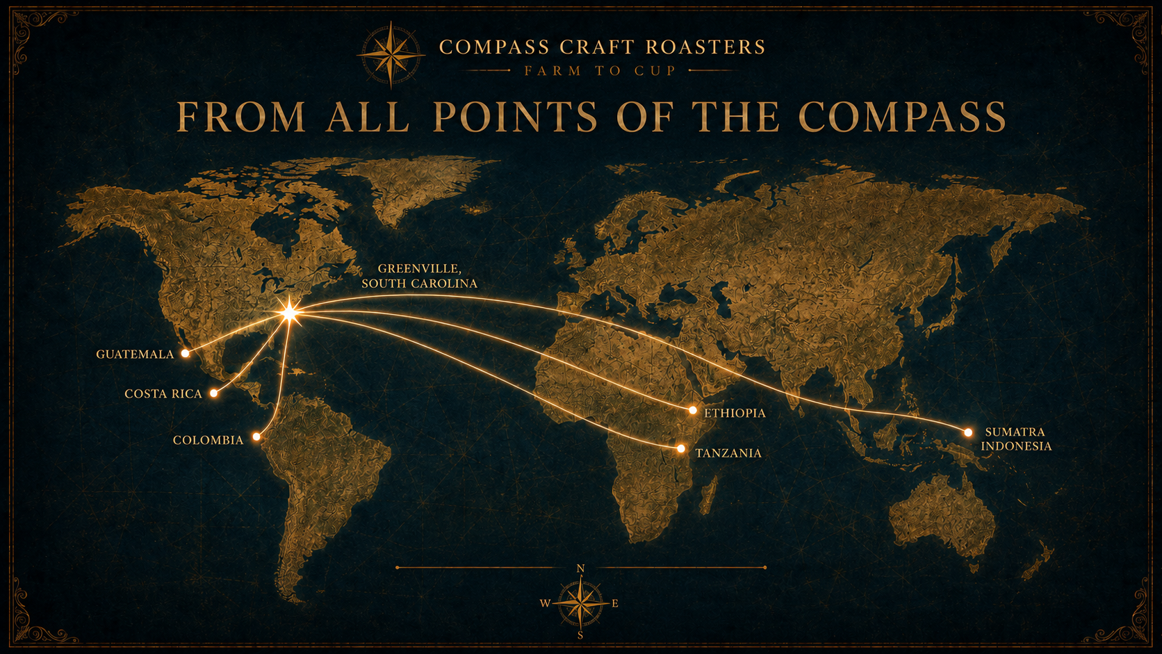 Compass Craft Roasters global coffee sourcing map
